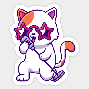 Cute Cat Singing With Microphone Sticker